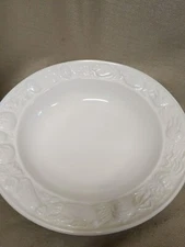 Over And Back Large 13.75" Dia X 3" H White Embossed Serving  Bowl Made In Italy