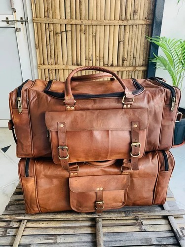 Leather large duffle travel bag Handmade Real goat leather Surprise Gift - Picture 2 of 5