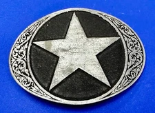 Lone Star Black &  Silver Tone Ornate Western Oval Belt Buckle By Metal Arts