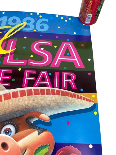 RARE Vintage 80’s El Tulsa State Fair Oklahoma’s 11 Day Olè 18”x26” Poster 1986 - Picture 5 of 6
