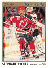 Stephane Richer autographed Hockey Card (Devils) 1992 O-Pee-Chee Premier #113