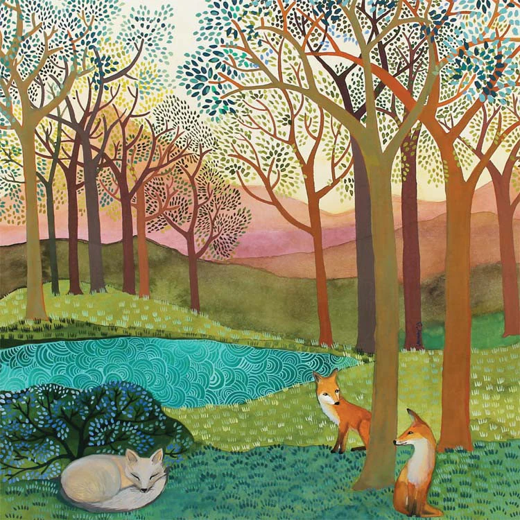 La Volpe - Fine Art Blank Greeting / Birthday Card - Foxes Trees Countryside
