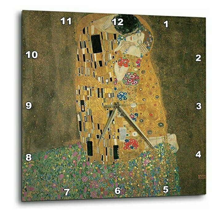 The Kiss by Gustave Klimt wall clock. High gloss mirror like UV coated scratch. 