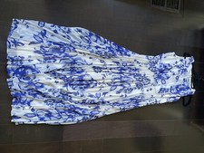 ELIZA J Blue and White Floral Pleated Chiffon Lined Maxi Dress Size 8P No Belt