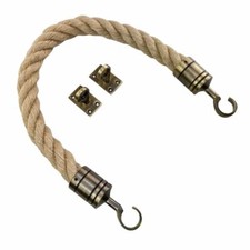 Natural Hemp Barrier Rope c/w Hook & Eyeplates Choose Fittings Diameter Length