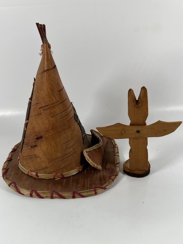 Vintage Holz Kanu Tipi Totempfahl Modell Ojibwa Crafts Canada - Bild 7 von 12