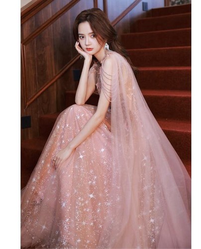 Women's Pretty V Neck Sequin Beaded Cape Flared Evening Dress Cocktail Prom - Picture 6 of 10