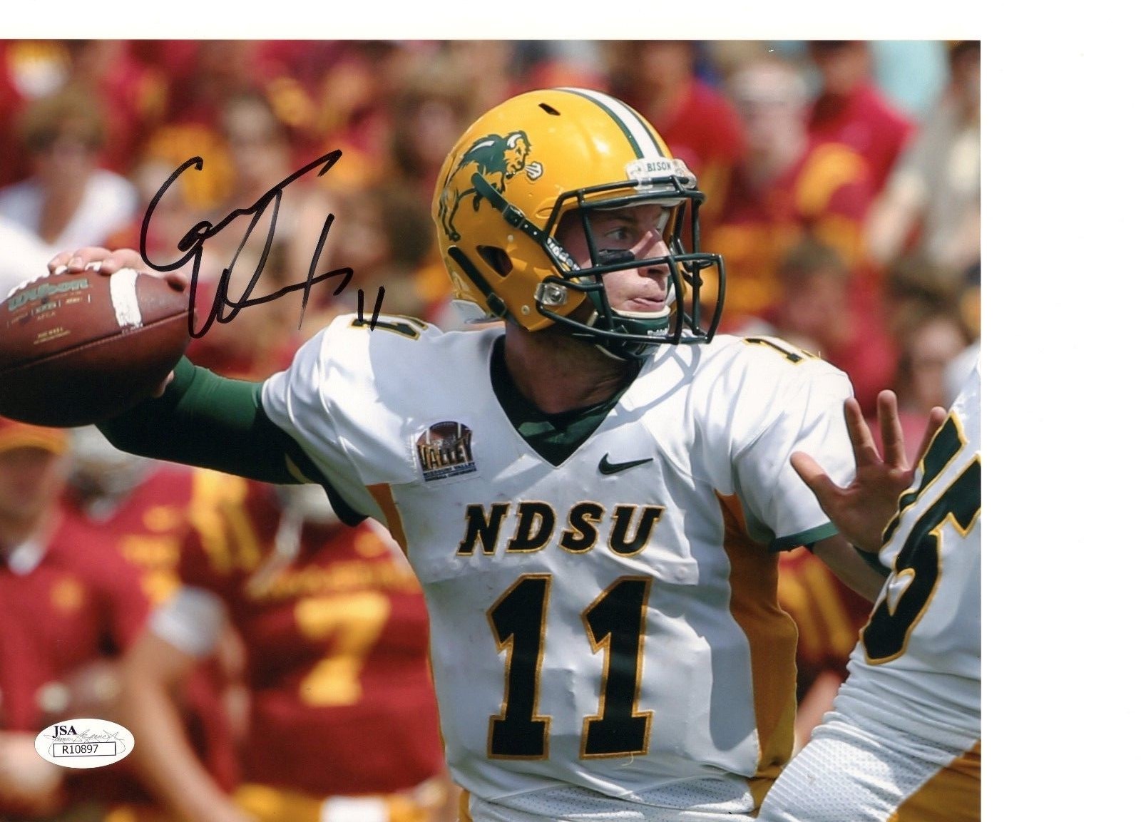 CARSON WENTZ NORTH DAKOTA STATE BISON SIGNED 8X10 PHOTO W/JSA COA #1 