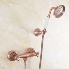 Antique Red Copper Bathroom Faucet Set Bathtub Shower Cold Hot Taps Kit 2tf253