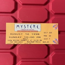 Biglietto Cirque Du Soleil Mystere At Treasure Island Stub usato vintage 1998