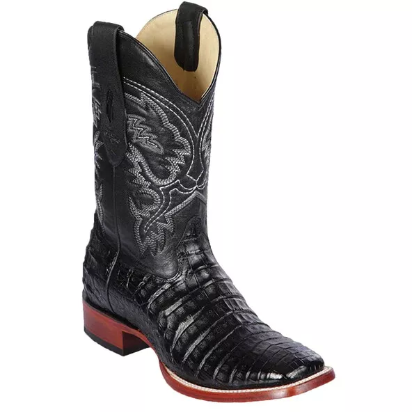 LOS ALTOS BLACK GENUINE CROCODILE CAIMAN SQUARE TOE WESTERN COWBOY BOOT EE