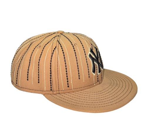 New York Yankees New Era 59Fifty RARE Pinstripe Beige Gold Hat Size 8 - Picture 4 of 8