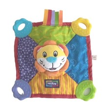 Nuby Lion Security Blanket Baby Lovey Plush Teether Squeaker Toy Tags Sewn Eyes