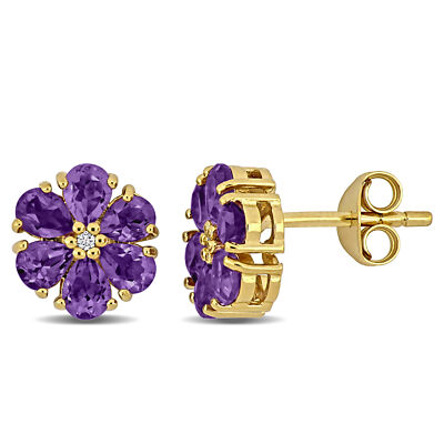 Amour Ohrstecker gelb plattiert Silber Amethyst & weißer Topas Blume