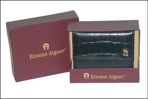 ETIENNE AIGNER WALLET Croc Embossed BLACK Trifold Leather in BOX NOS Unused