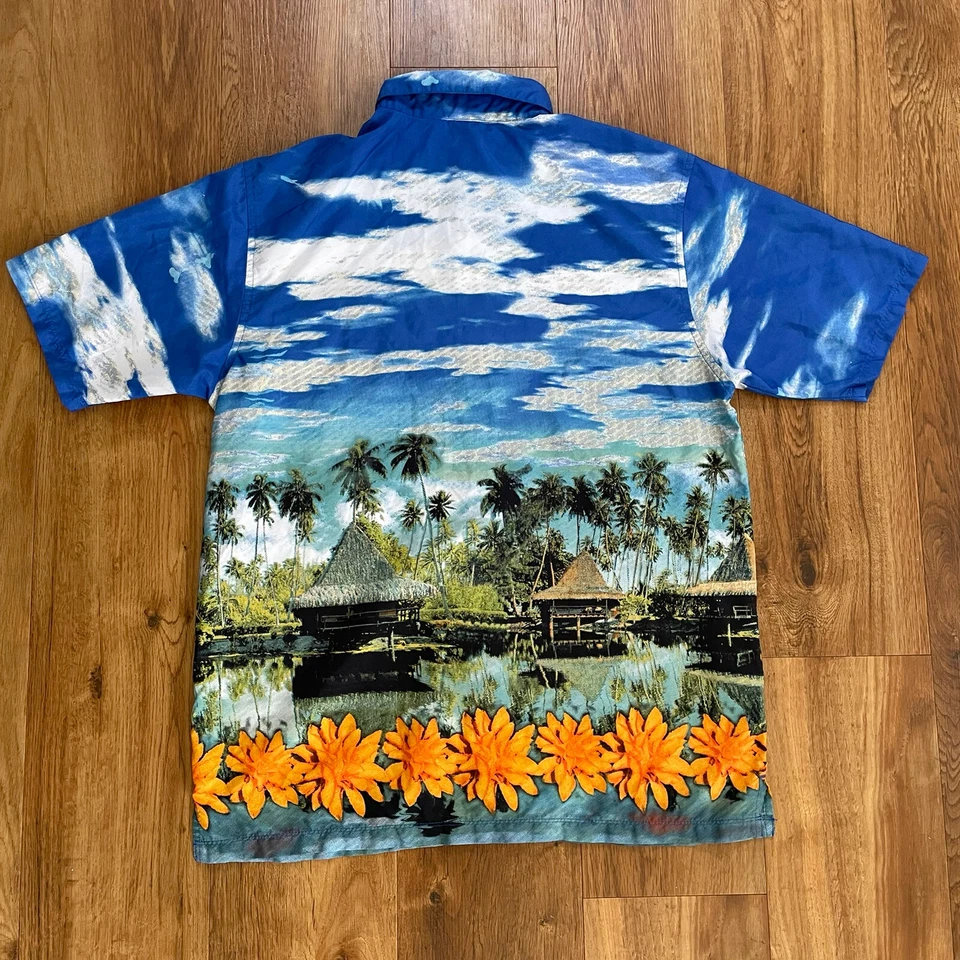 Mossimo Blue Festival Hawaiian Button Up Floral Shirt Vintage Camp Aloha size M - Image 2 of 4