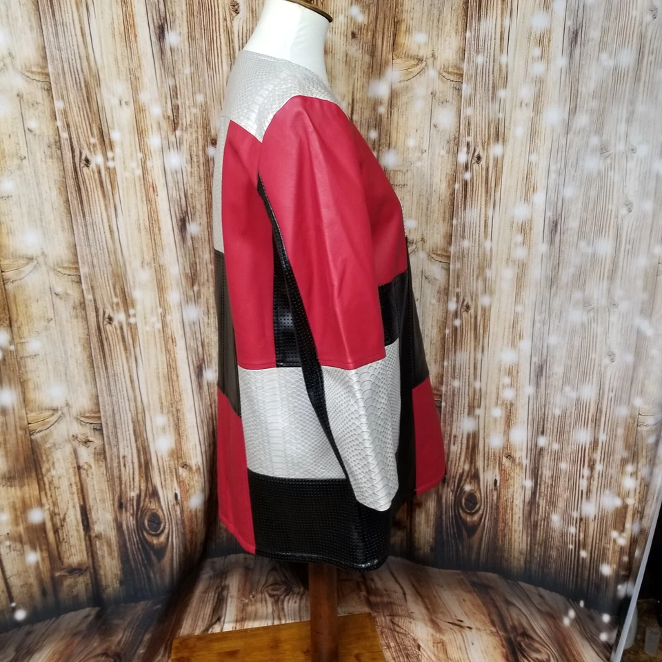 NEW Multiples Silver/Red/Black Faux Leather Women's Sm Full Zip-Up Jacket - Image 4 of 4