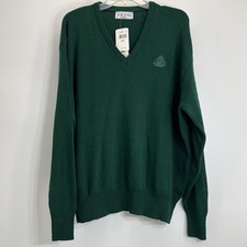 Vintage IZOD Green Pullover V-Neck Sweater MADE IN USA 100 Acrylic Logo LARGE