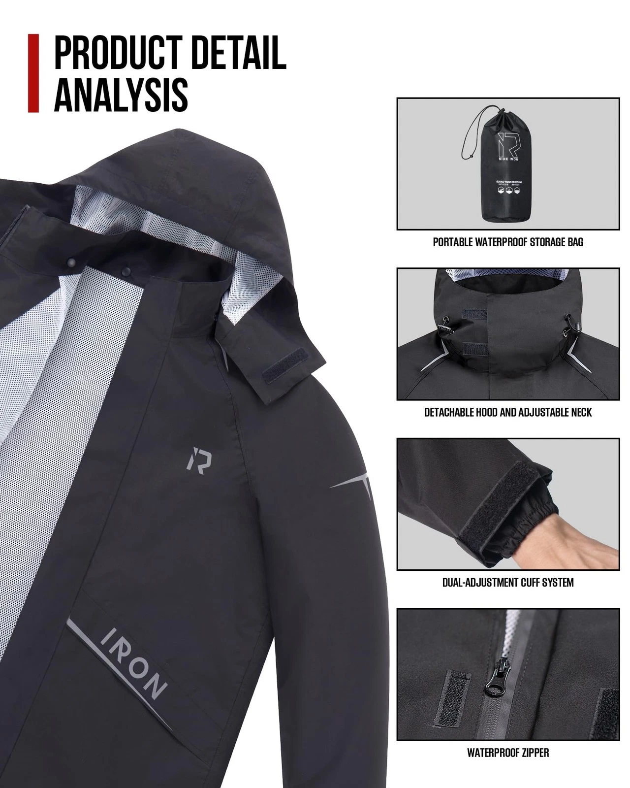 RIDEIRON Motorcycle Rain Gear for Men & Women, Waterproof Rain Suit image 4