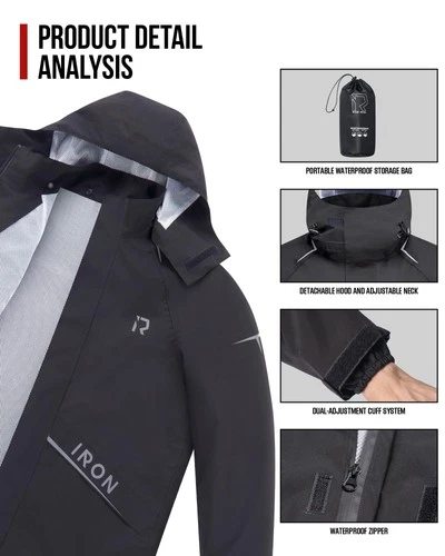 RIDEIRON Motorcycle Rain Gear for Men & Women, Waterproof Rain Suit image 4
