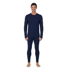 Mens Thermal Underwear Set - Fleece Lined Long Johns, Navy Blue XL