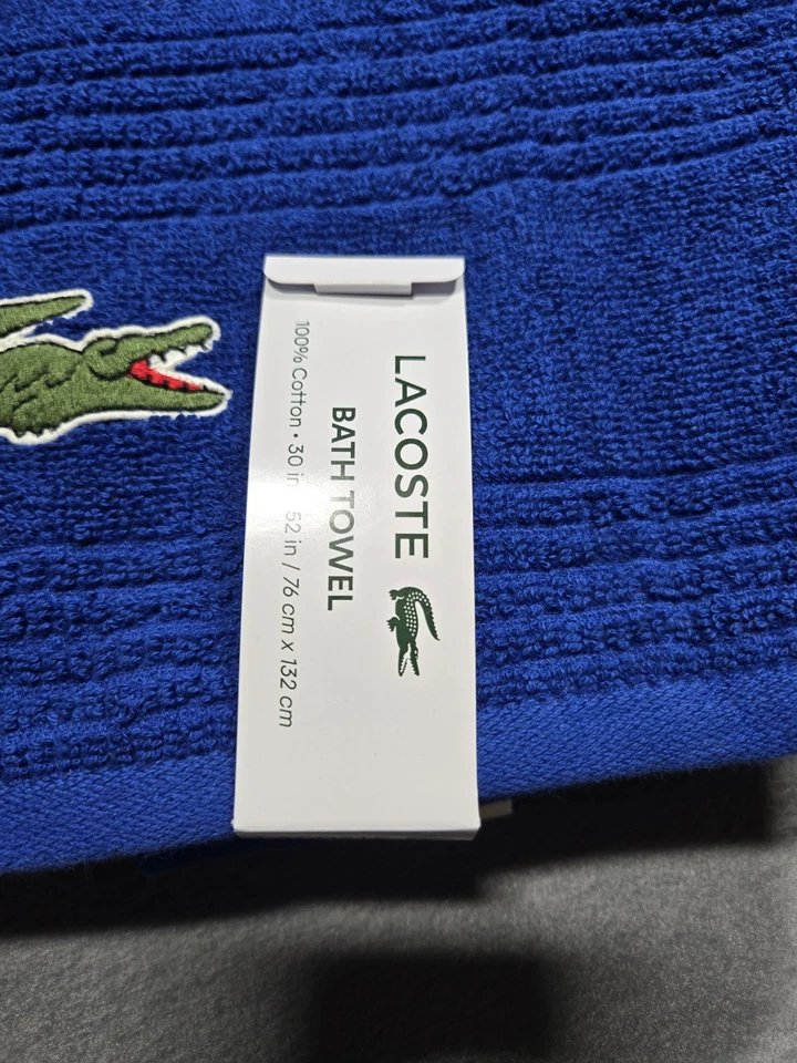 Lot Of 2 New With Tags Lacoste Bath Towels - Blue 30"× 52" Crocodile Logo Towels - Image 3 of 4