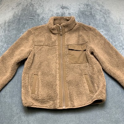 Mango Sherpa Fleece Full Zip Jacket Kids Boys 11/12 Brown Winter Long Sleeve