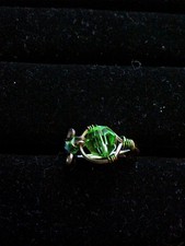 wire wrap ring Silver Patina wrap with Green Crystal bead size 7 NEW