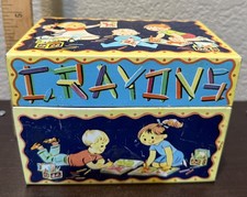 Vintage J Chein Co Crayon Tin Box 1970s USA Retro School Storage Stash READ
