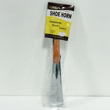 Star Heel Plate Shoe Horn Plated Metal Wooden Handle Rawhide Strap NOS Vintage