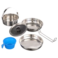 Space-Saving 5-Piece Cookware Mess Kit, Stainless Steel 