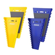 4-Pack Magnetic Wrench Organizer, 48-Slot Wrench Rack Tool Trays, Yellow/Blue