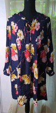 Old Navy Pintuck Floral Tunic Dress, Long Sleeves , Lace Up Neck, Women's Medium
