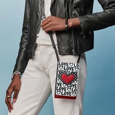 Brighton Look of love phone credit card organizer crossbody leather heart print