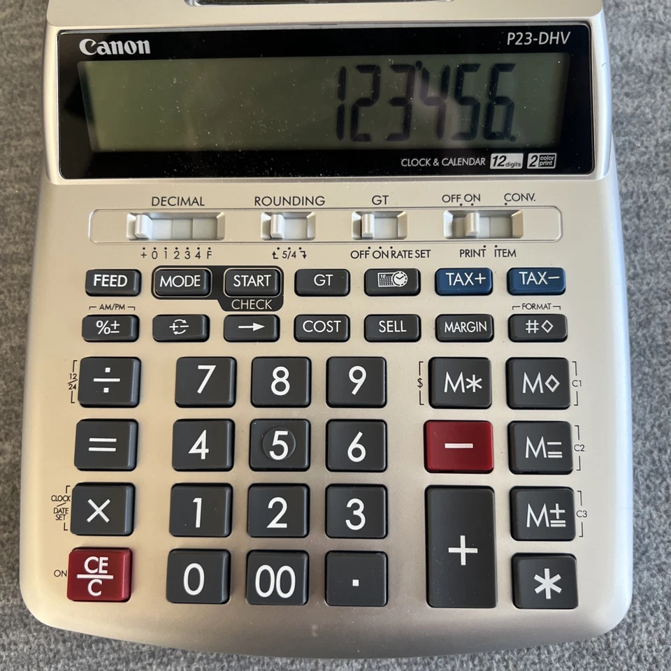 Canon P23-DHV Printing Calculator  Office Clock & Calendar 12 Digit 2 Color EUC - Image 4 of 4