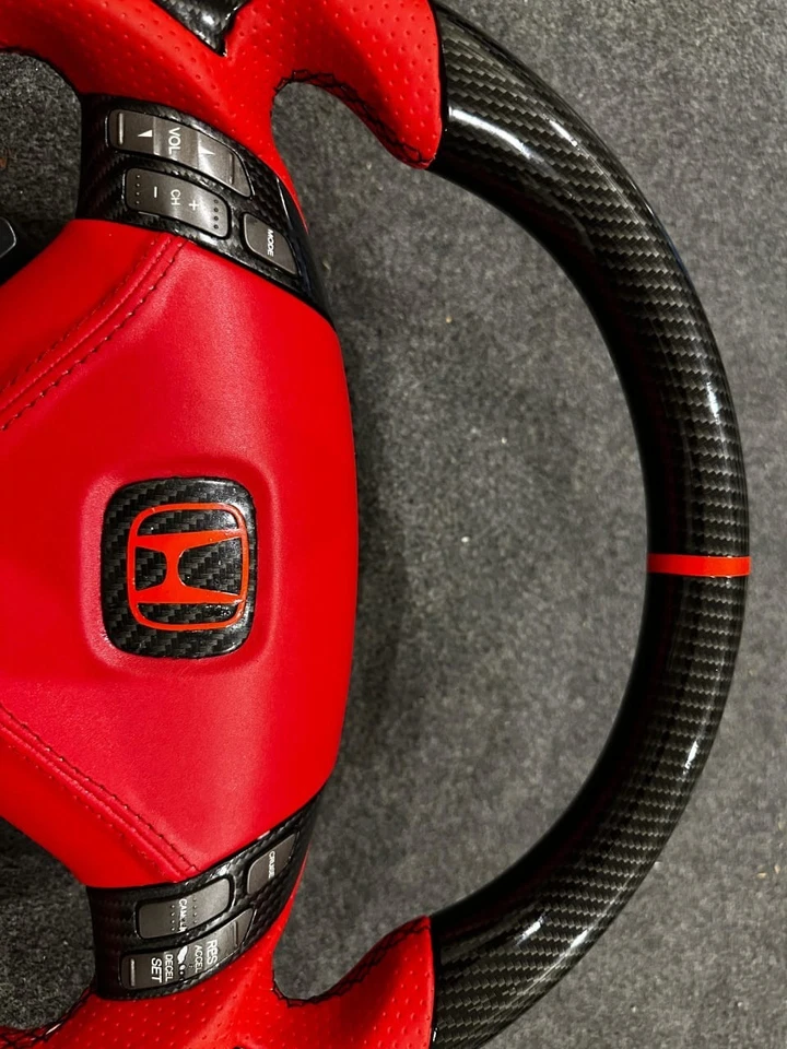 Volante Honda Accord CL7 CL9 ACURA TSX 2004-08 fibra de carbono y cuero rojo Foto 4 de 4