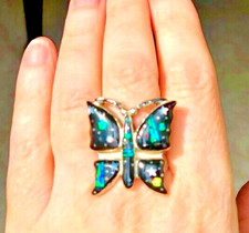 Large Monarch Butterfly Wings Gemstone Blue Opal Ring Sterling Silver 6.5 Lady