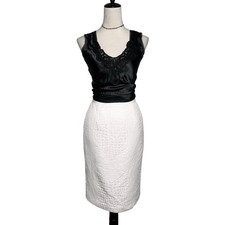 Lafayette 148 New York White Croc Embossed Cotton Pencil Skirt 2 Neutral Office