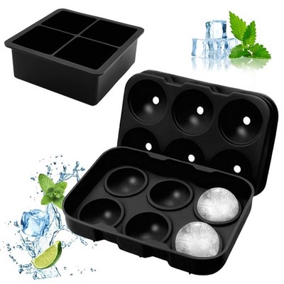 2 x Eiswürfelform XXL mit Deckel Silikon Eiskugelform Kugeln Eisbälle Ice Balls