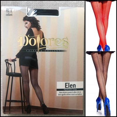 Dolores Elen Rete Luxus Mesh Damen Strumpfhose Tights mit Rückennaht Ohne...
