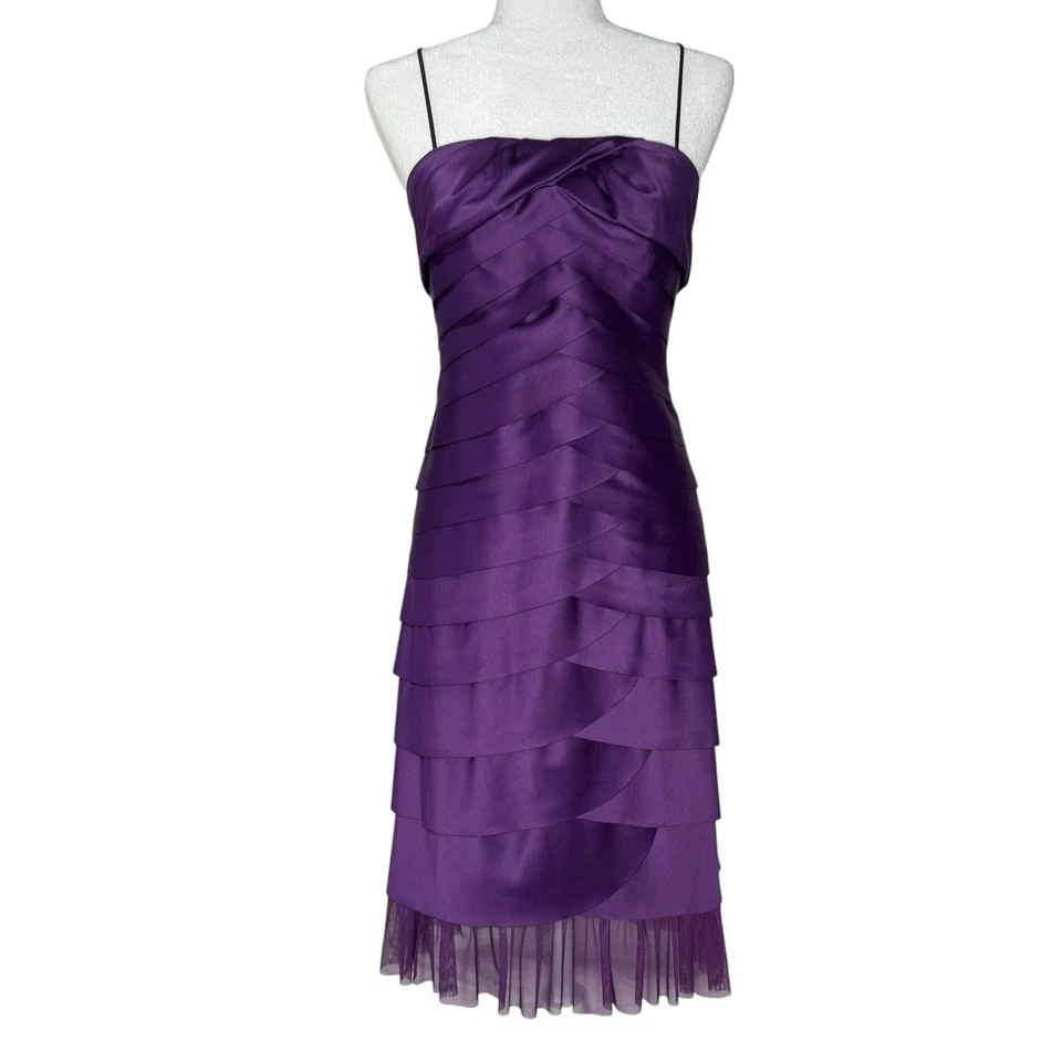 VTG Y2K JS Collection Dress 6 Mermaid Scalloped Ruffle Layered Purple Satin - Image 2 of 4