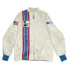 VTG 60s 70s FORD COBRA RACING JACKET USA FLAG PATCH O-RING SIZE M  WHITE