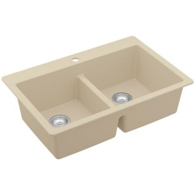 New Karran USA QT-810-BI 33 Top Mount Double Equal Bowl Quartz-Granite Kitchen S