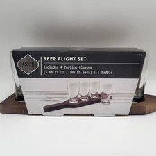 Dashing Beer Flight Set of of 4 Tasting Glasses & 1 Paddle~ New!