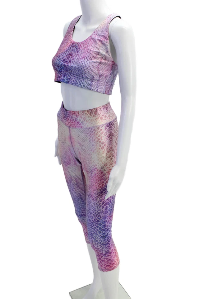 Conjunto de sujetador deportivo leggings con estampado de piel de serpiente Terez para mujer rosa púrpura talla grande Foto 2 de 4