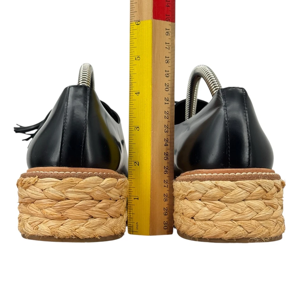 Mocasín Loeffler Randall Borla Oxford Cuero Callie Para Mujer 8 Negro Rafia Cuña Foto 4 de 4
