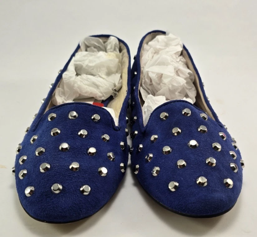 Michael Kors Mujer Ballet Planos Sin Cordones Talla 6 Mediano Azul Gamuza Plateado Tachuelas Foto 4 de 4