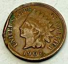 1907 Indian Head Cent Rim Damage Coin.