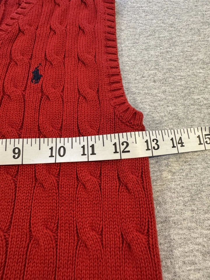 Boys Polo Ralph Lauren Red Cable Knit Sweater Vest Size 5 Navy Embroidered Logo Foto 4 de 4
