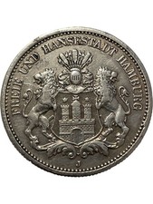 Germany 1876 Zwei Mark Coin Free And Hanseatic City Of Hamburg Crest